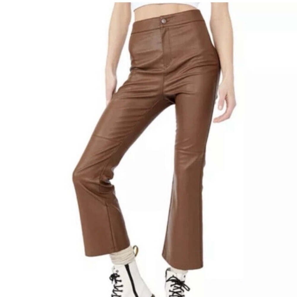 Free People Brown Faux Leather and Denim Pants